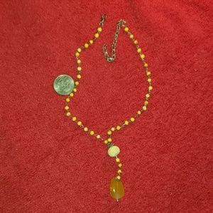 Cream plastic beaded & stone necklace